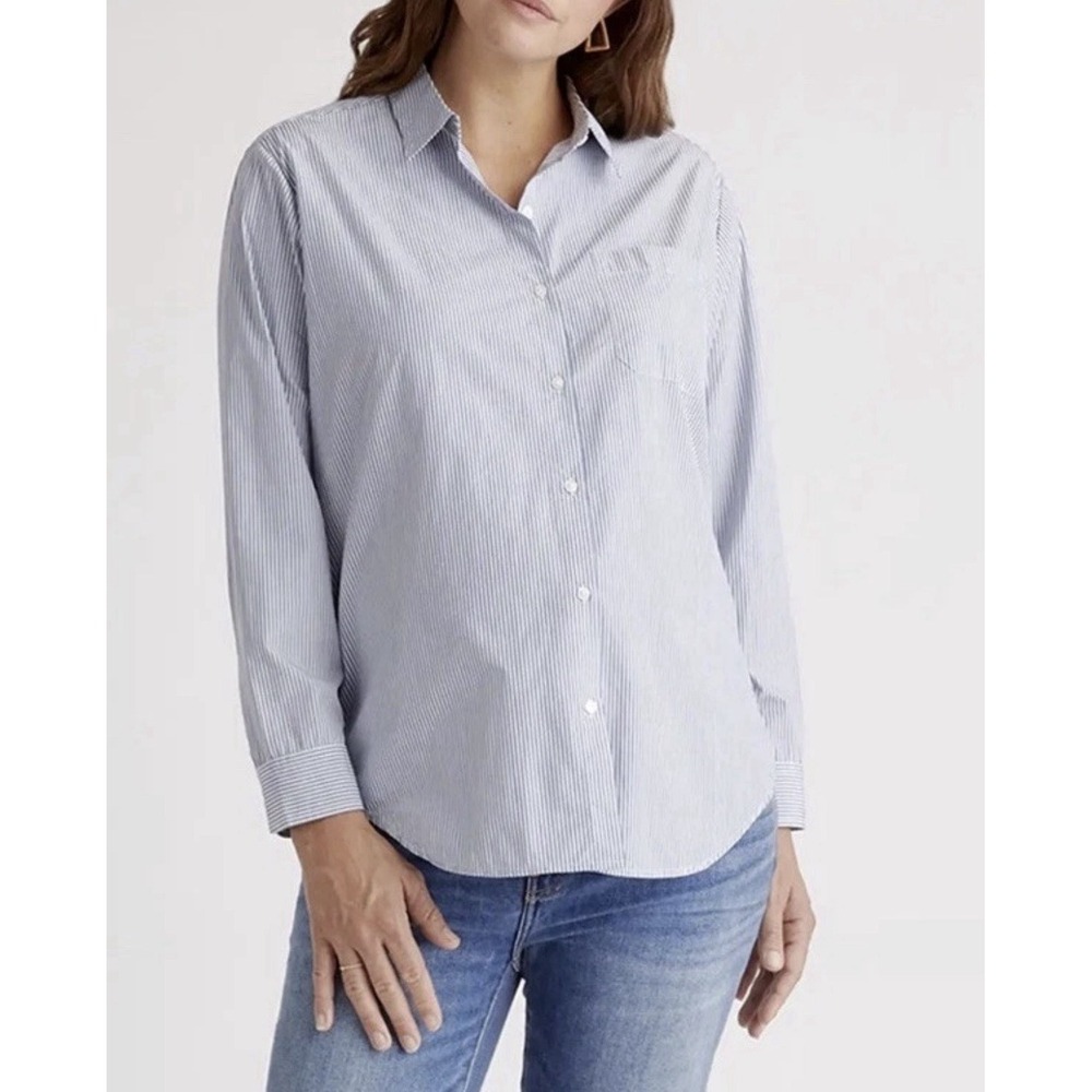 Quince Organic Cotton Poplin  Button Down Shirt Stripe XL